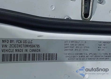 2021 Dodge Charger R/T Rwd из США, поврежденный, VIN 2C3CDXCT0MH504795